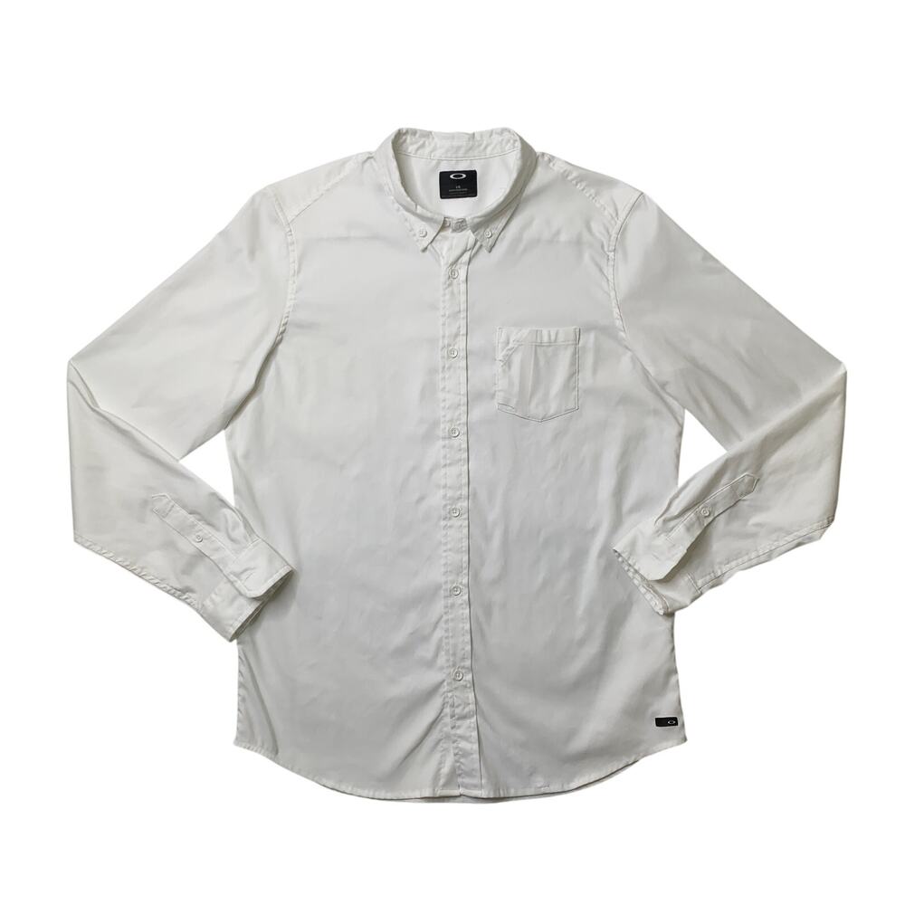 Oakley Shirt Men L Large White Slim Fit Button Down Long Sleeve Pocket Quick Dry
